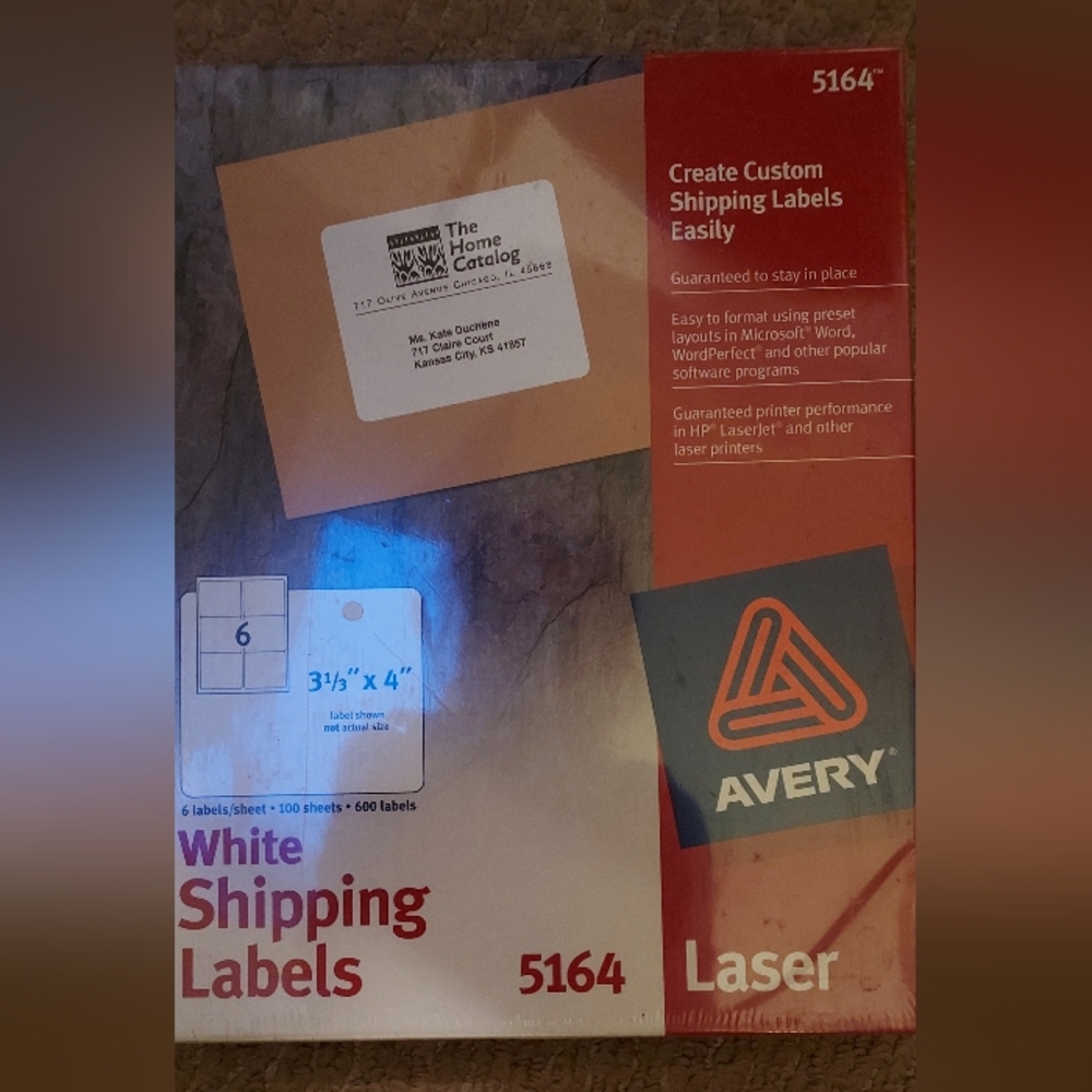 Avery 5164 White Laser Shipping Labels 3-1/3" x 4" 600 Labels 100 Sheets